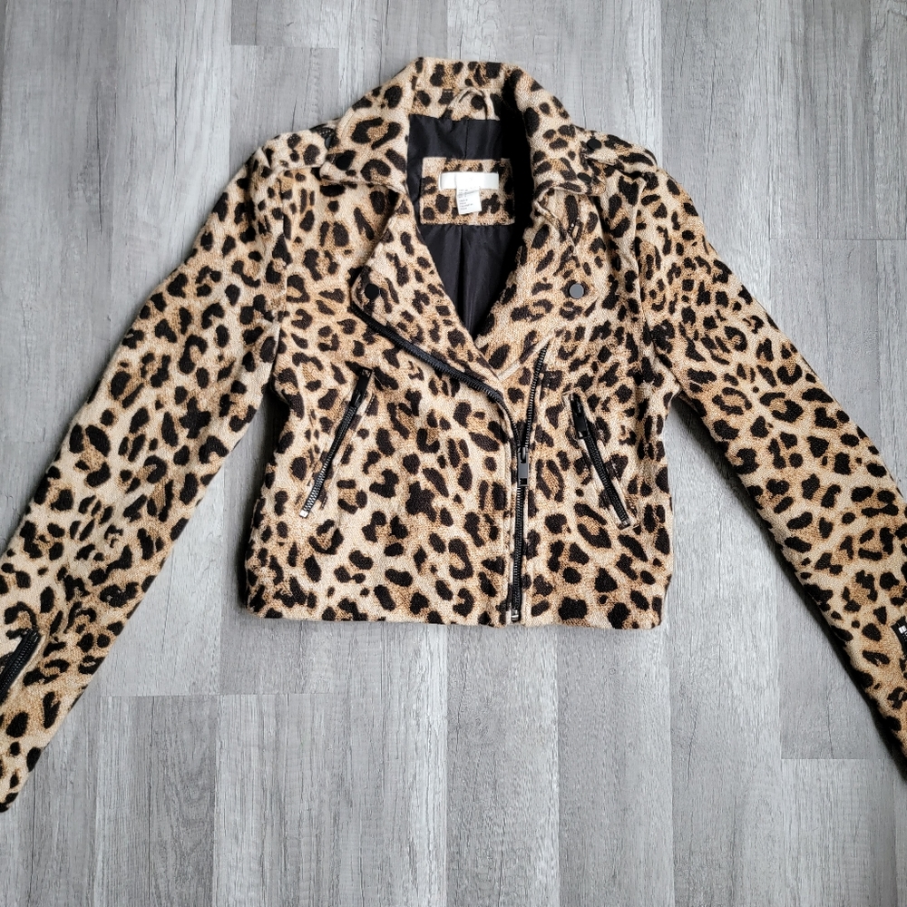 H&M leopard twill moto jacket